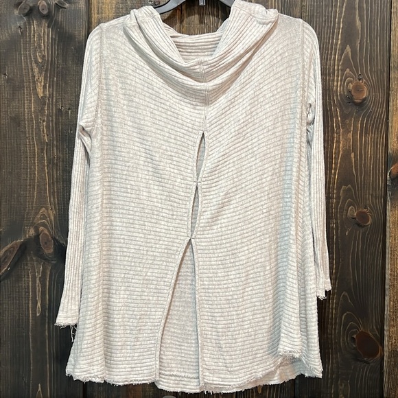 Free People We The Free Lover Top S Grey Ribbed Split Back Oversized Boho Slouch - Picture 6 of 11